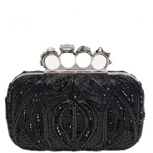 Alexander McQueen Black Beaded Four Ring Clutch / Shoulder bag